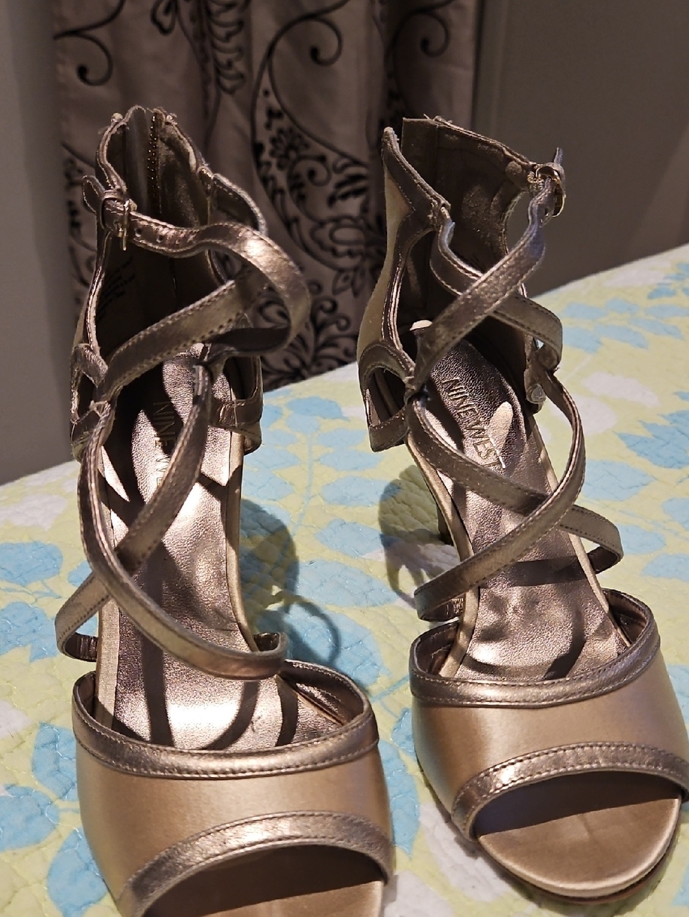 Nine West Gold Metallic Strappy High Heel Sandals